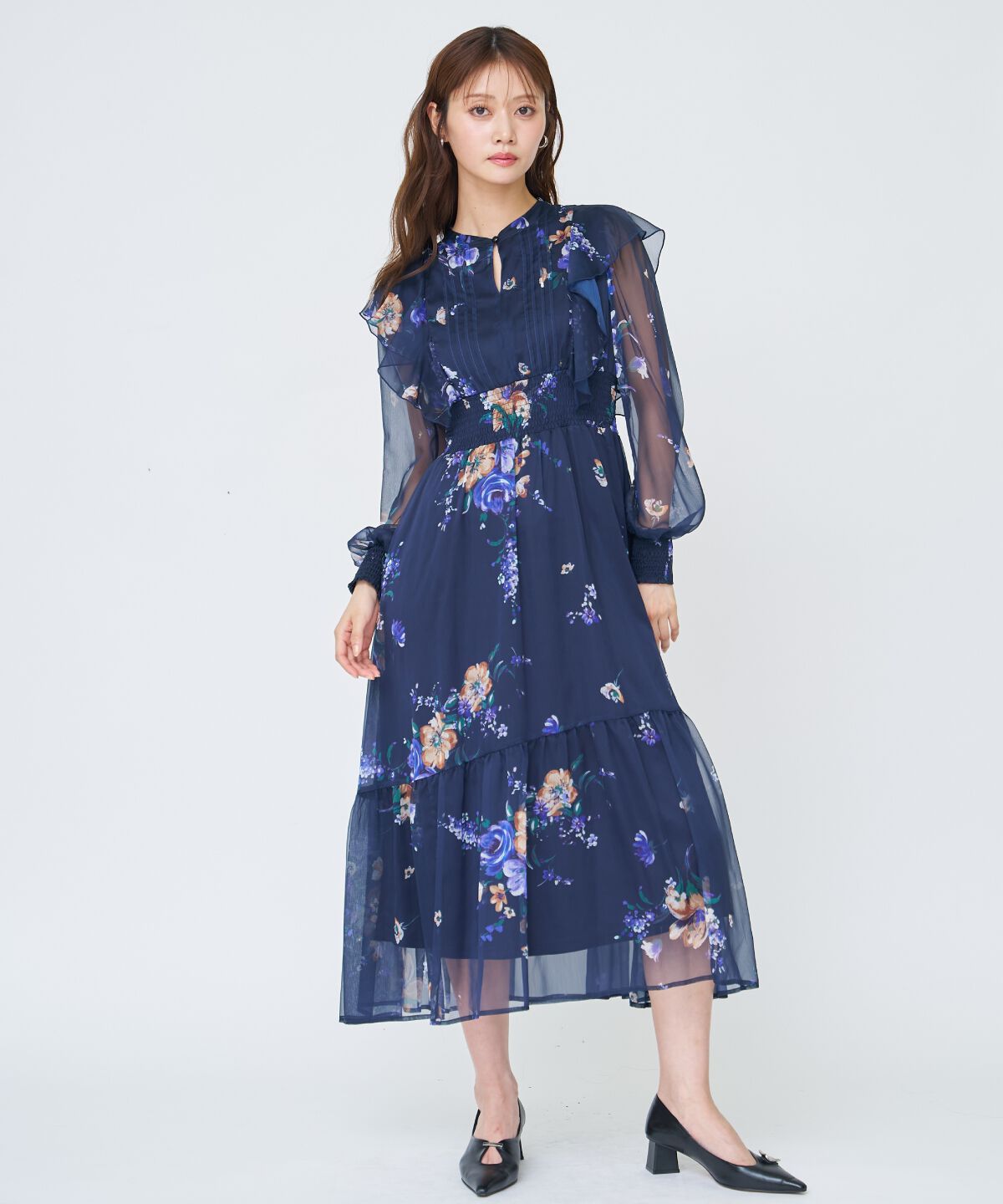 アンドクチュール「フラワープリントタックワンピース」|ワンピース|