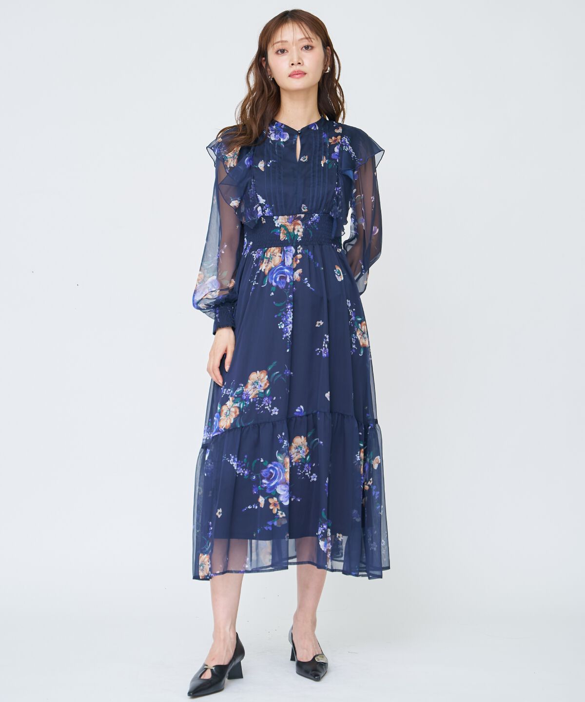 アンドクチュール「フラワープリントタックワンピース」|ワンピース|