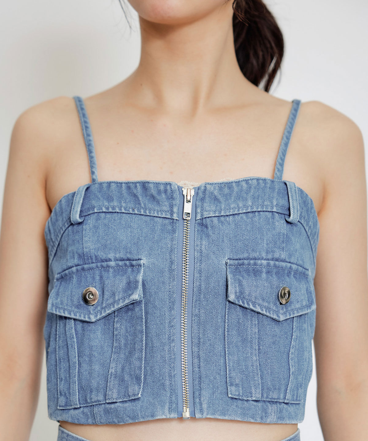 REDYAZEL「デニムショートビスチェ&times;ZIPフレアロングスカート」|ワンピース|