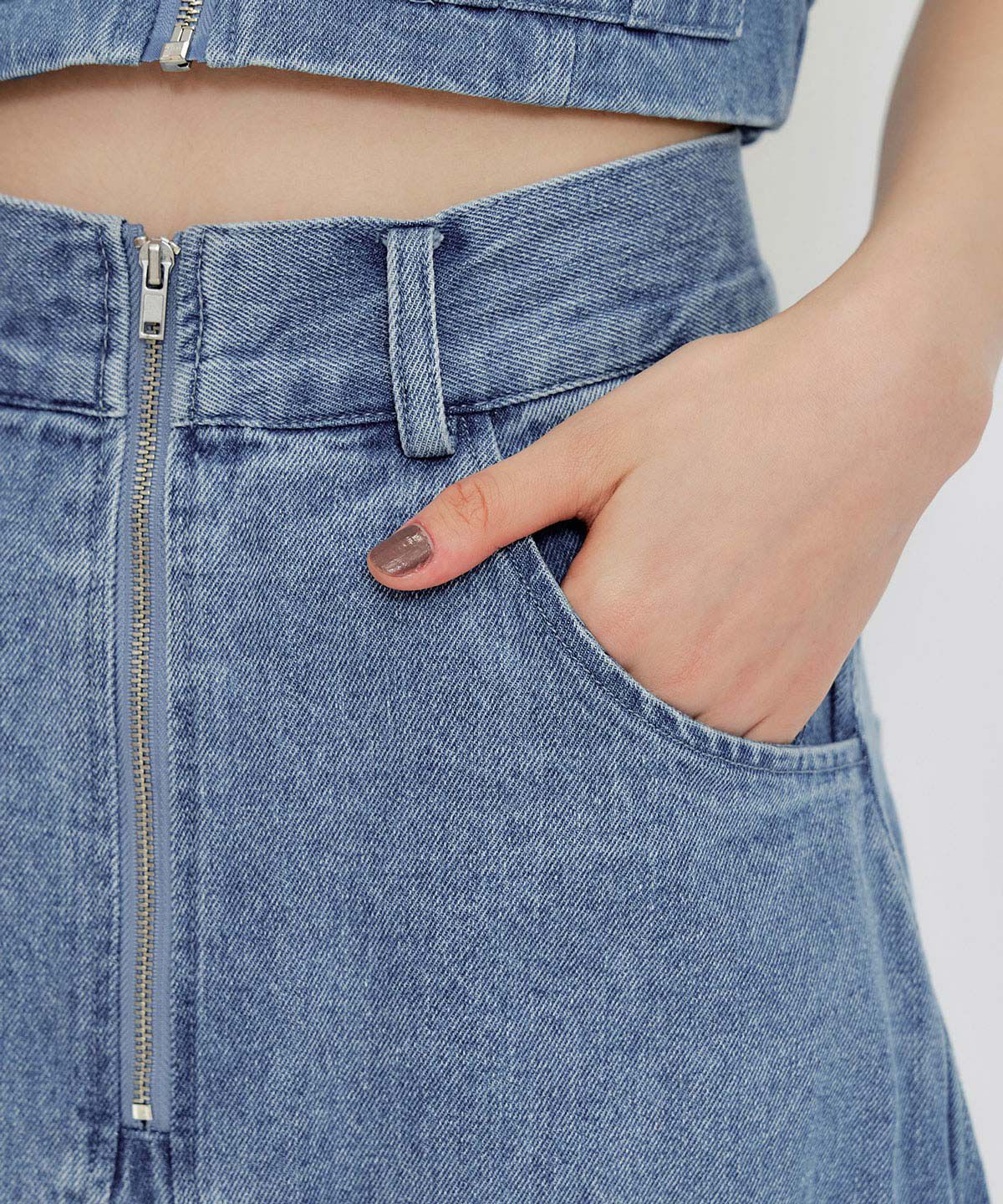 REDYAZEL「デニムショートビスチェ&times;ZIPフレアロングスカート」|ワンピース|