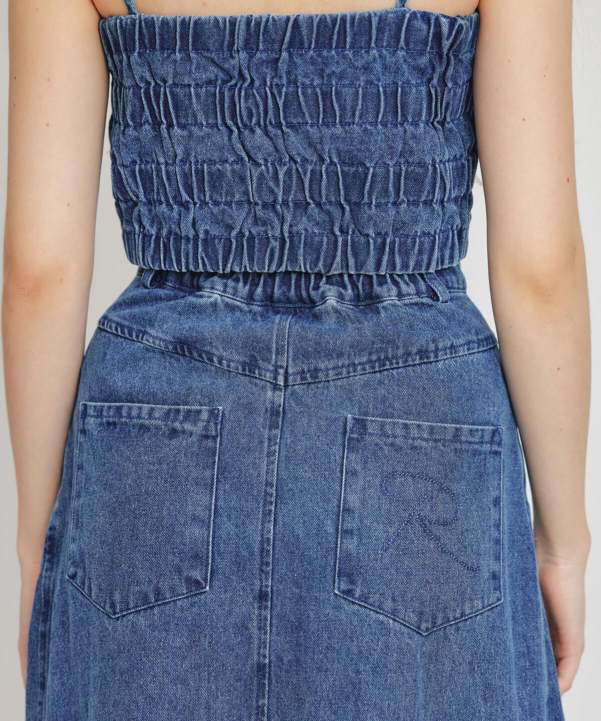 REDYAZEL「デニムショートビスチェ&times;ZIPフレアロングスカート」|ワンピース|