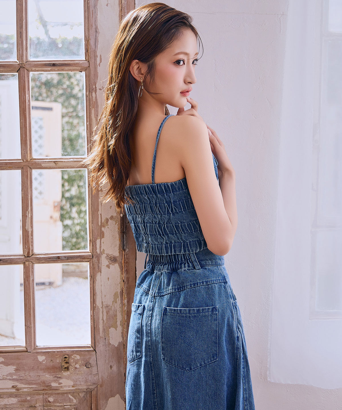 REDYAZEL「デニムショートビスチェ&times;ZIPフレアロングスカート」|ワンピース|