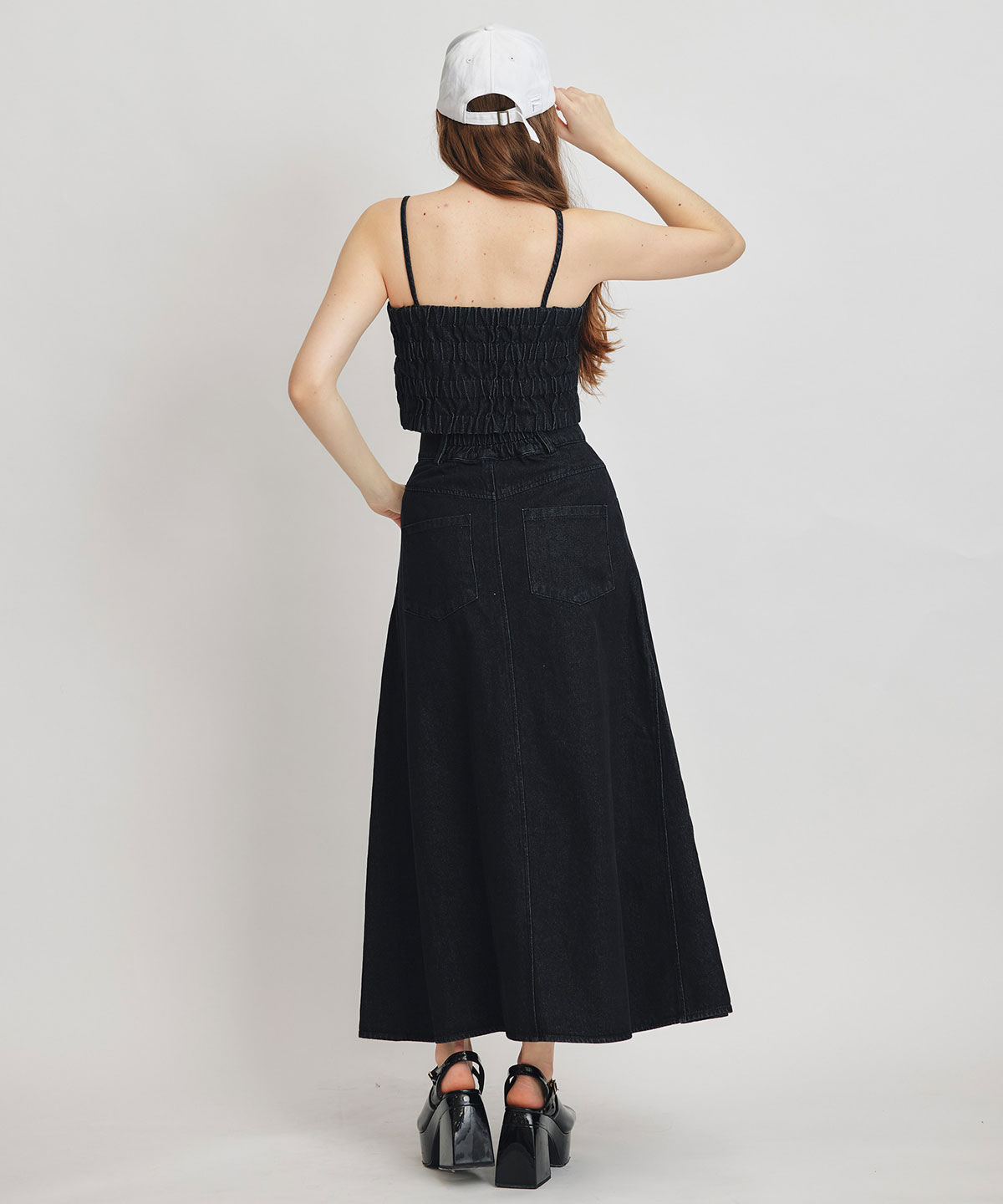 REDYAZEL「デニムショートビスチェ&times;ZIPフレアロングスカート」|ワンピース|