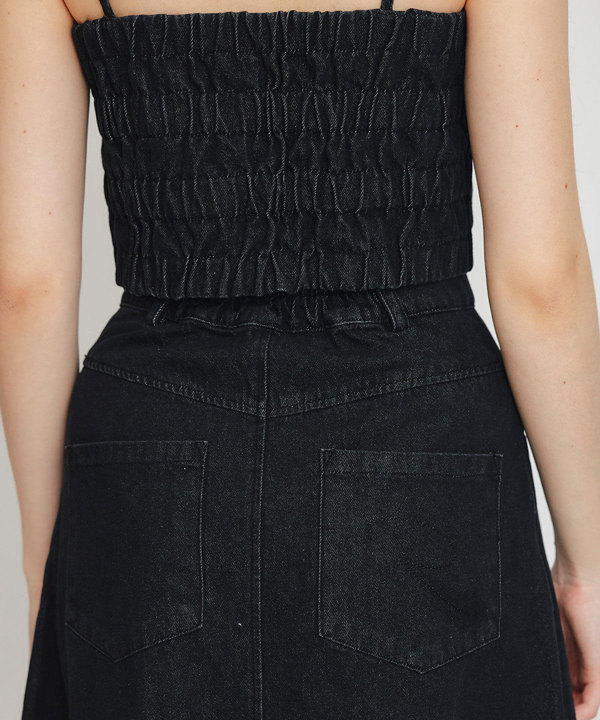 REDYAZEL「デニムショートビスチェ&times;ZIPフレアロングスカート」|ワンピース|