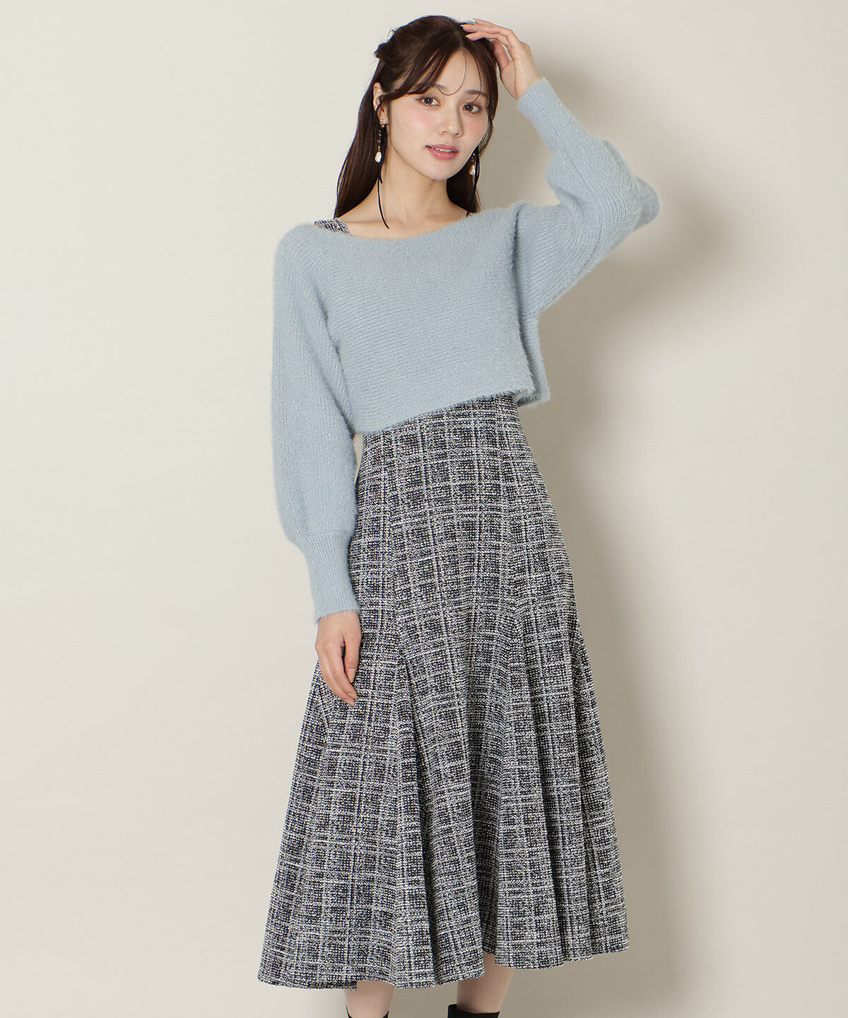 WILLSELECTION「カットツイードワンピース&times;フェザーニットSET」|ワンピース|