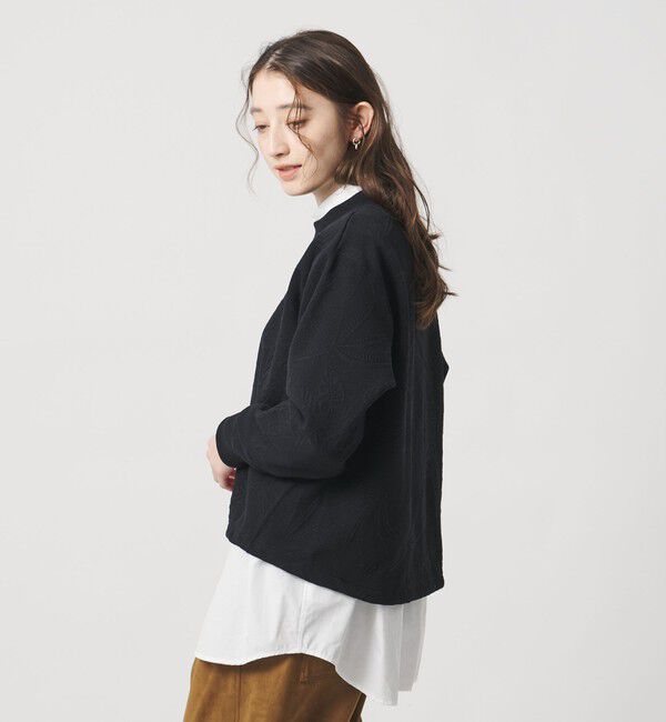 UNITED ARROWS「リーヴズ ジャガード スウェット」|スウェット・ジャージ|BLACK