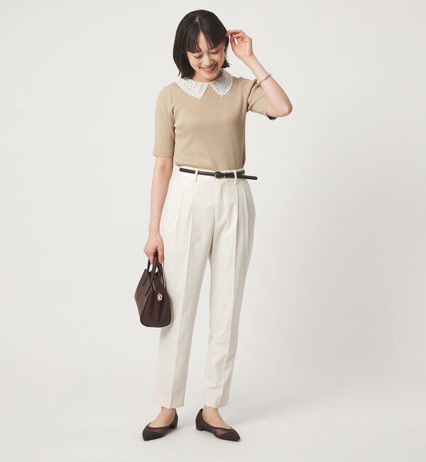 UNITED ARROWS green label relaxing「リブ エリレース 2WAY 5分袖 ニット プルオーバー」|ニット・セーター|