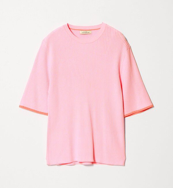 UNITED ARROWS green label relaxing「【WEB限定】＜at ease＞ソデサキ バイカラー 5分袖 プルオーバー ニット」|ニット・セーター|LT.PINK