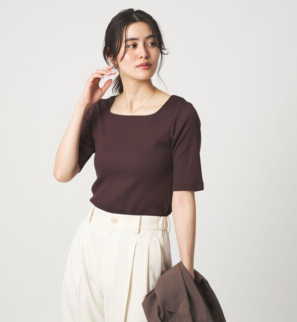 UNITED ARROWS green label relaxing「ブライトリブ スクエアネック 5分袖 プルオーバー カットソー」|Tシャツ・カットソー|DK.BROWN