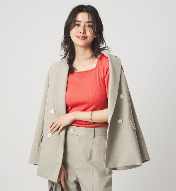 UNITED ARROWS green label relaxing「ブライトリブ スクエアネック 5分袖 プルオーバー カットソー」|Tシャツ・カットソー|RED