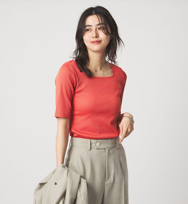 UNITED ARROWS green label relaxing「ブライトリブ スクエアネック 5分袖 プルオーバー カットソー」|Tシャツ・カットソー|