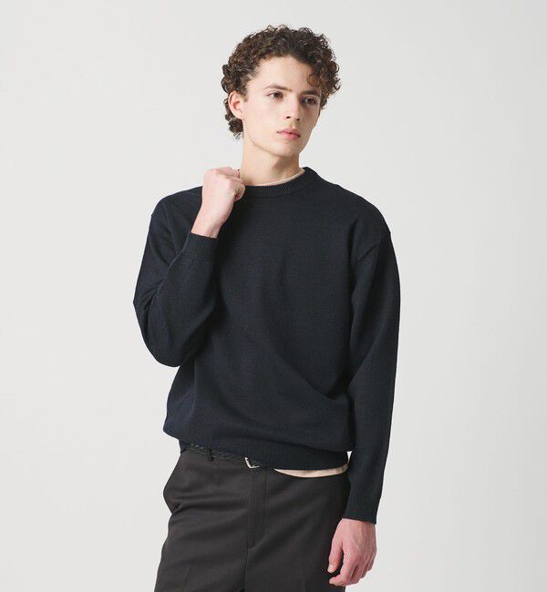 BEAUTY&YOUTH UNITED ARROWS「ハイブリッド リネン クルーネック ニット ウォッシャブル」|ニット・セーター|NAVY