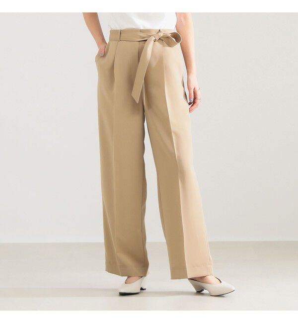 Demi-Luxe BEAMS 「ストレッチサテン タックパンツ」|チノ|BEIGE