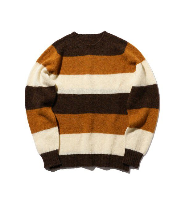 BEAMS PLUS「ストライプクルーネック シャギーニット」|ニット・セーター|BROWN