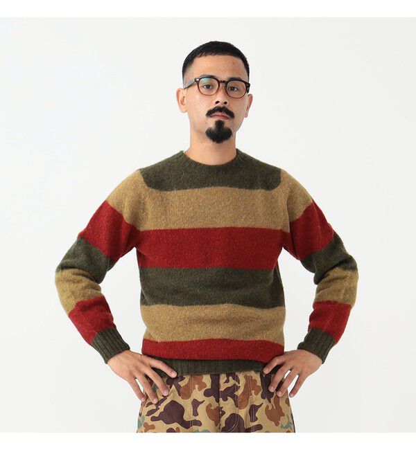 BEAMS PLUS「ストライプクルーネック シャギーニット」|ニット・セーター|