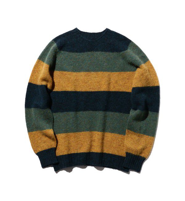 BEAMS PLUS「ストライプクルーネック シャギーニット」|ニット・セーター|BLUE