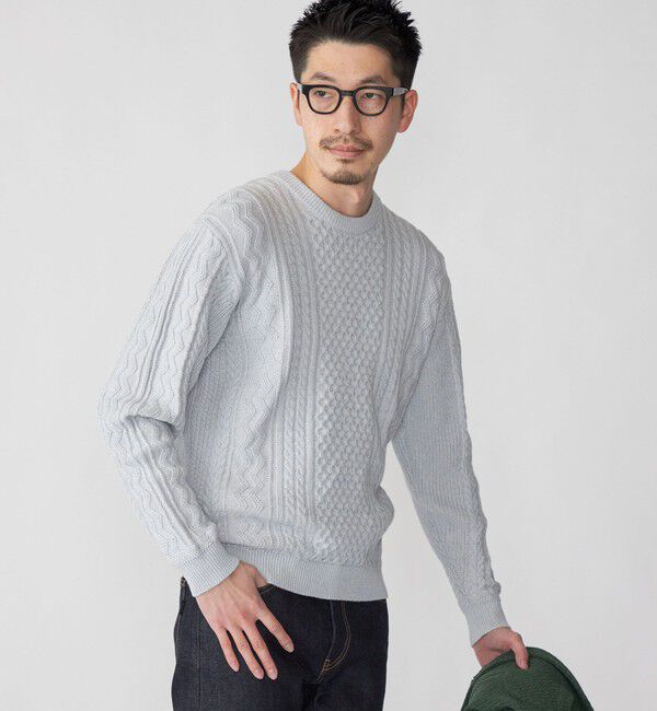 SHIPS「SHIPS:〈手洗い可能〉リネン/コットン TEXBRID(R) ランダムアラン クルーネックニット」|ニット・セーター|ライトグレー