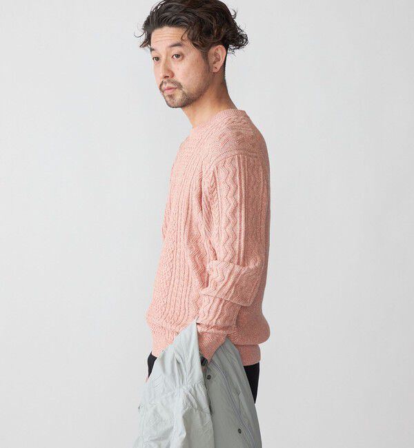 SHIPS「SHIPS:〈手洗い可能〉リネン/コットン TEXBRID(R) ランダムアラン クルーネックニット」|ニット・セーター|