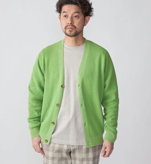 SHIPS「SHIPS:〈手洗い可能〉12ゲージ ペーパーヤーン Vネック カーディガン」|カーディガン|ライトグリーン