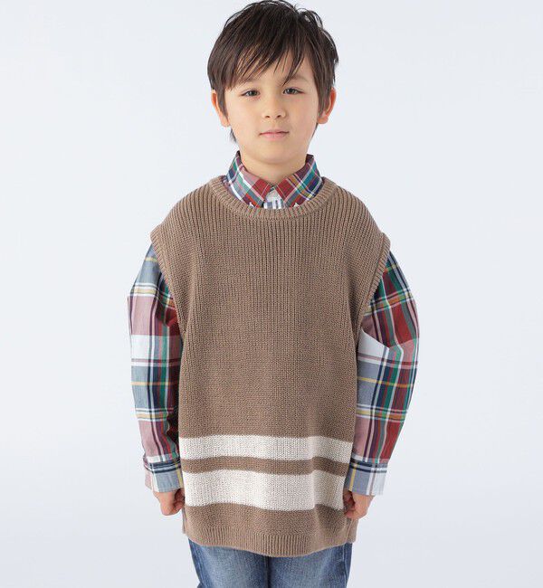 SHIPS KIDS「【SHIPS KIDS別注】ARCH&LINE:110～145cm / ギマ コットン ベスト」|ベスト・ジレ|キャメル