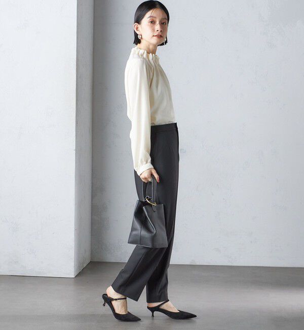 SHIPS for women「〈手洗い可能〉ネック ギャザー ソリッド 起毛 サテン ブラウス」|シャツ・ブラウス|