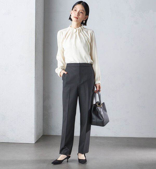 SHIPS for women「〈手洗い可能〉ネック ギャザー ソリッド 起毛 サテン ブラウス」|シャツ・ブラウス|