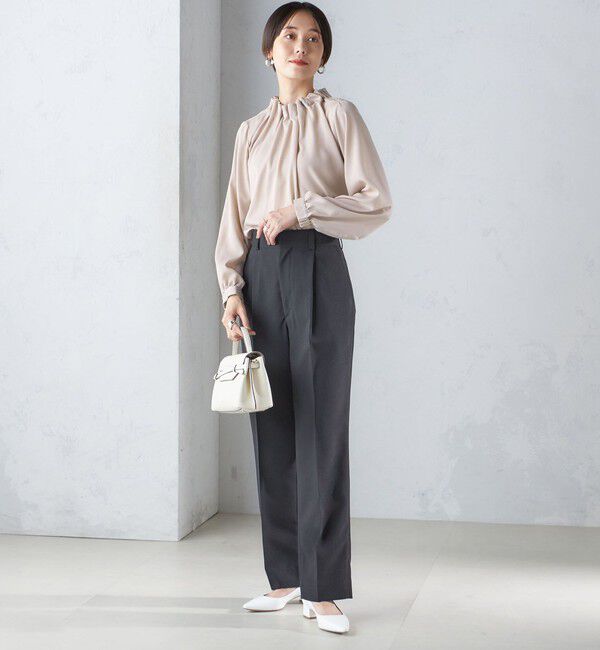 SHIPS for women「〈手洗い可能〉ネック ギャザー ソリッド 起毛 サテン ブラウス」|シャツ・ブラウス|