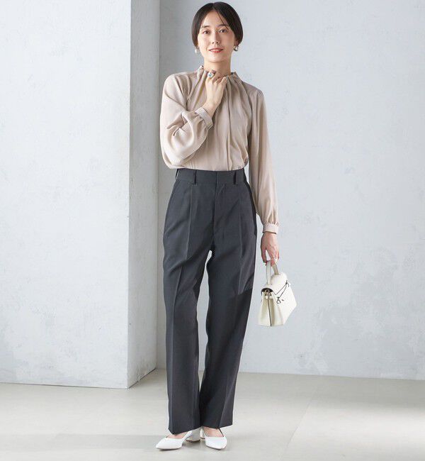 SHIPS for women「〈手洗い可能〉ネック ギャザー ソリッド 起毛 サテン ブラウス」|シャツ・ブラウス|