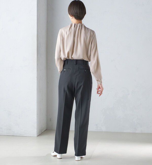 SHIPS for women「〈手洗い可能〉ネック ギャザー ソリッド 起毛 サテン ブラウス」|シャツ・ブラウス|