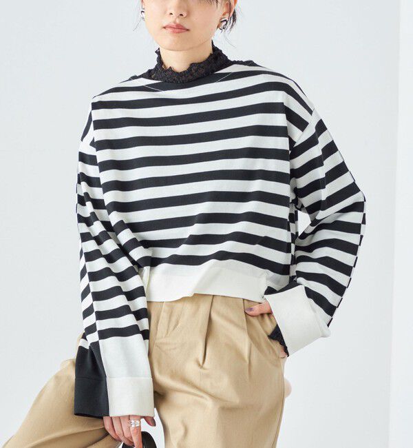 SHIPS for women「〈手洗い可能〉前後2WAY TOKUSHIMA ボーダー ニット 24SS ◇」|ニット・セーター|ブラック