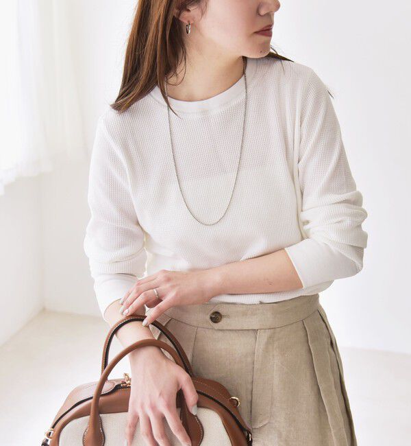 quaranciel「quaranciel:〈洗濯機可能〉ワッフル クルーネック ラウンドヘム カットソー」|Tシャツ・カットソー|