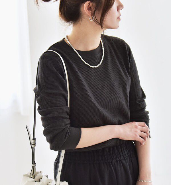 quaranciel「quaranciel:〈洗濯機可能〉ワッフル クルーネック ラウンドヘム カットソー」|Tシャツ・カットソー|ブラック