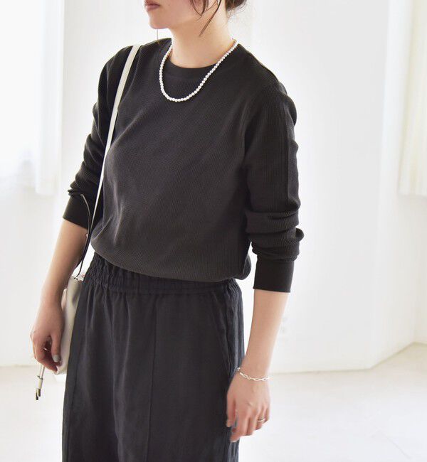 quaranciel「quaranciel:〈洗濯機可能〉ワッフル クルーネック ラウンドヘム カットソー」|Tシャツ・カットソー|