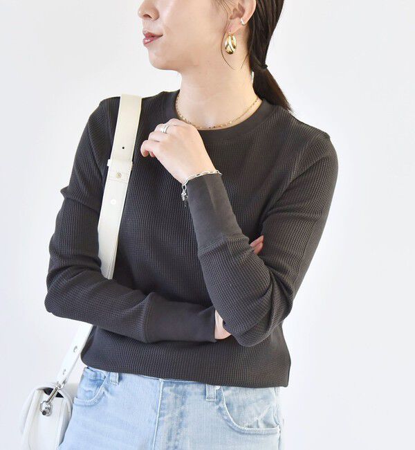 quaranciel「quaranciel:〈洗濯機可能〉ワッフル クルーネック ラウンドヘム カットソー」|Tシャツ・カットソー|
