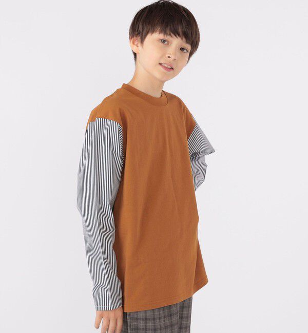 SHIPS KIDS「SHIPS KIDS:140～160cm / パターン 切替 長袖 TEE」|Tシャツ・カットソー|
