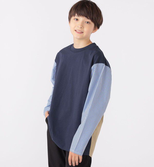 SHIPS KIDS「SHIPS KIDS:140～160cm / パターン 切替 長袖 TEE」|Tシャツ・カットソー|