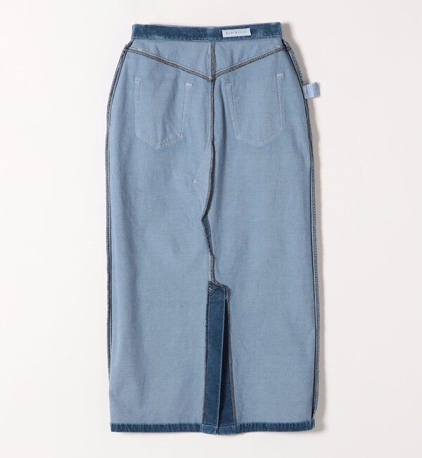 quaranciel「quaranciel:〈洗濯機可能〉コットン ベロア インディゴ Iライン ストレート スカート」|タイト|