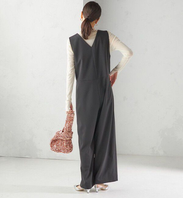 SHIPS for women「little black: 〈洗濯機可能〉ストレッチ ツイル フロント釦  Vネック オールインワン（セレモニー対応可）」|オールインワン|