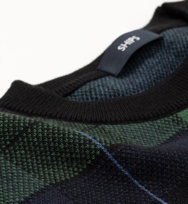 SHIPS「SHIPS: コットン カシミヤ クルーネック SHIPSタータン ニット」|ニット・セーター|