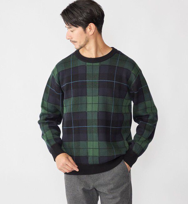 SHIPS「SHIPS: コットン カシミヤ クルーネック SHIPSタータン ニット」|ニット・セーター|