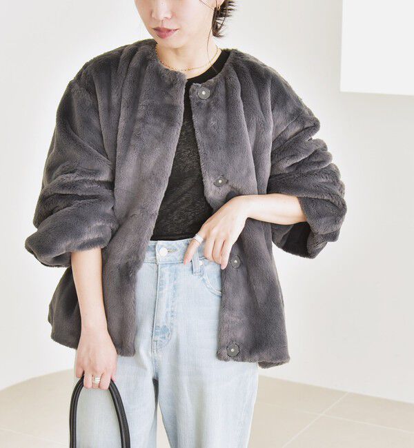 quaranciel「quaranciel: フェイクファー ノーカラー ショート ジャケット」|その他|