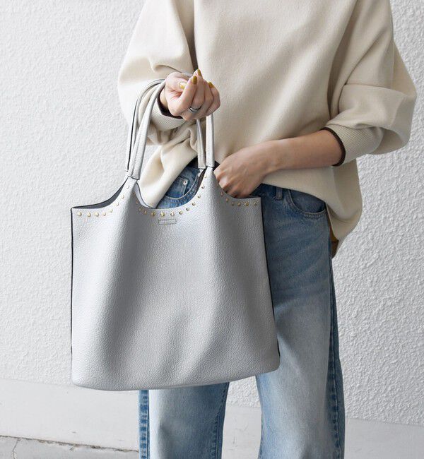 SHIPS any「【WEB限定】SHIPS any: ポーチ付き スタッズ A4 トート バッグ」|トートバッグ|