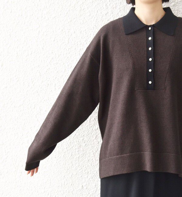 SHIPS for women「【WEB限定】〈手洗い可能〉サイド スリット ゴールド 釦 ポロ ニット」|ニット・セーター|