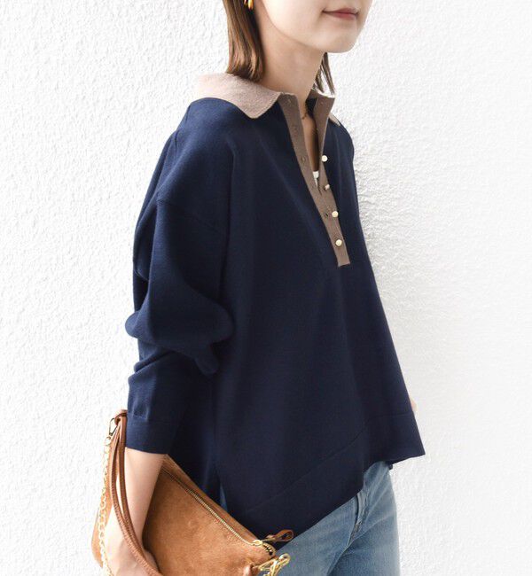 SHIPS for women「【WEB限定】〈手洗い可能〉サイド スリット ゴールド 釦 ポロ ニット」|ニット・セーター|