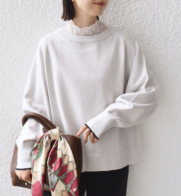 SHIPS for women「〈手洗い可能〉コットン カシミヤ混 スカラップヘム ボートネック プルオーバー」|ニット・セーター|