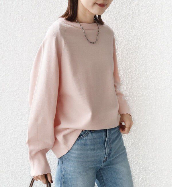 SHIPS for women「〈手洗い可能〉コットン カシミヤ混 スカラップヘム ボートネック プルオーバー」|ニット・セーター|ベビーピンク