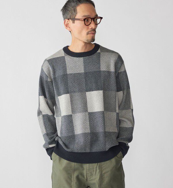 SHIPS「SHIPS: 〈洗濯機可能〉チェック コットンカシミヤ クルーネック」|ニット・セーター|