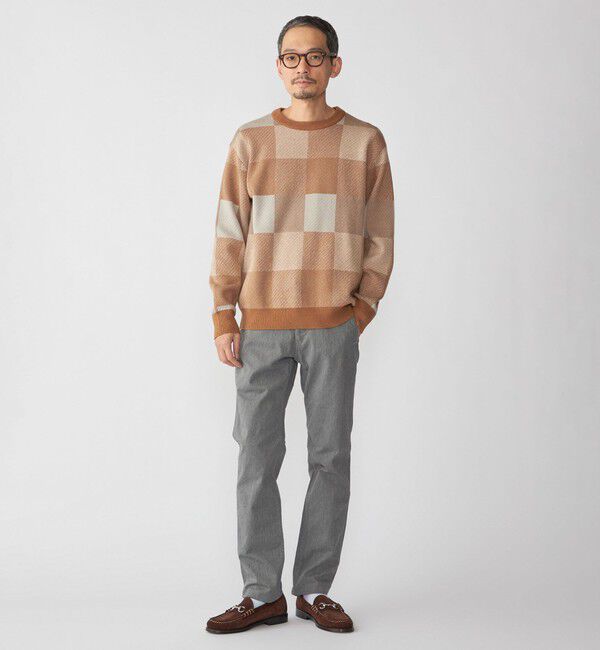 SHIPS「SHIPS: 〈洗濯機可能〉チェック コットンカシミヤ クルーネック」|ニット・セーター|