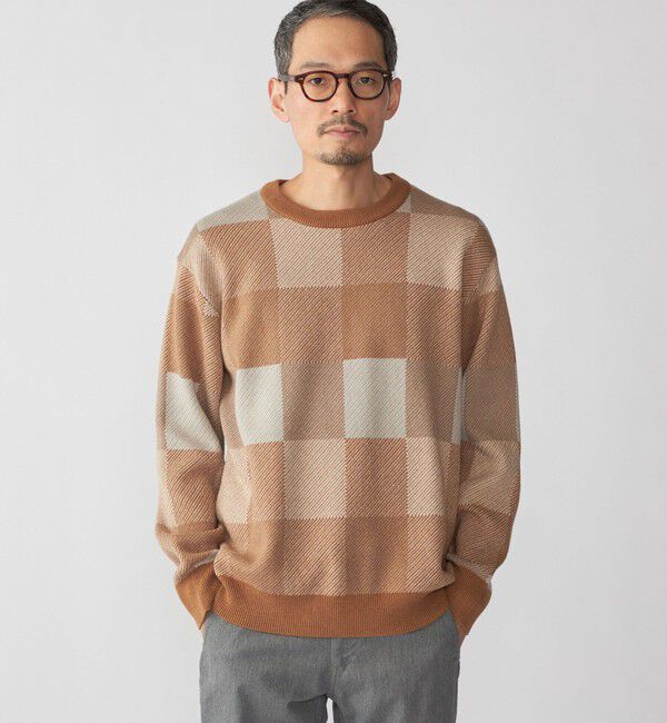 SHIPS「SHIPS: 〈洗濯機可能〉チェック コットンカシミヤ クルーネック」|ニット・セーター|