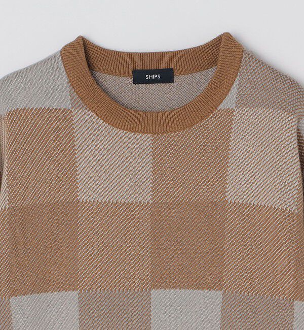 SHIPS「SHIPS: 〈洗濯機可能〉チェック コットンカシミヤ クルーネック」|ニット・セーター|